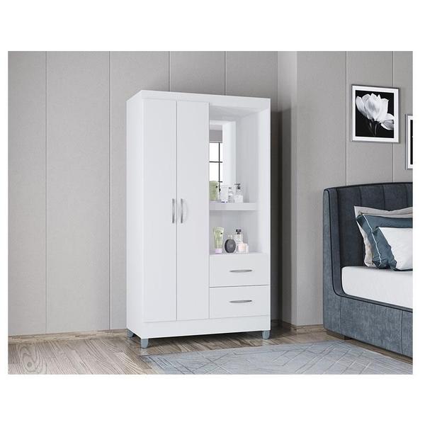 Imagem de Cômoda 868 4 Gavetas e 1 Porta com Guarda Roupa Solteiro Córdoba 2 Portas Branco Brilho - Poquema