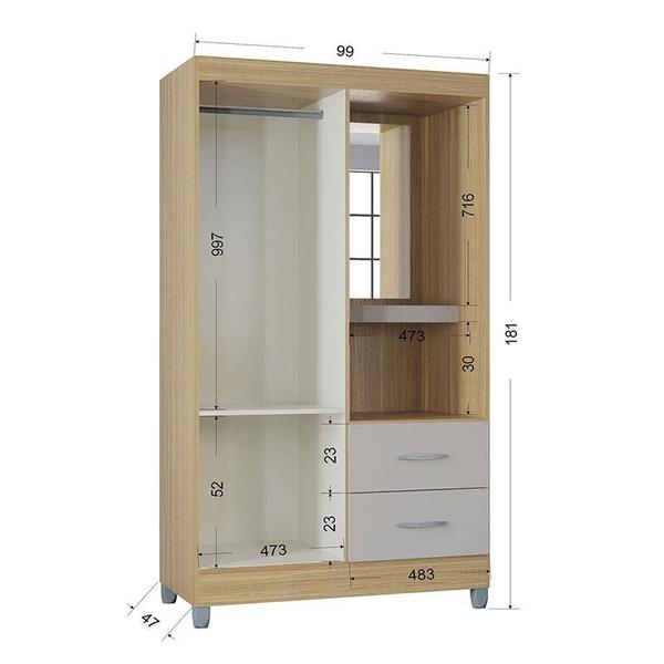 Imagem de Cômoda 868 4 Gavetas e 1 Porta com Guarda Roupa Solteiro Córdoba 2 Portas Damasco Off White - Poquema