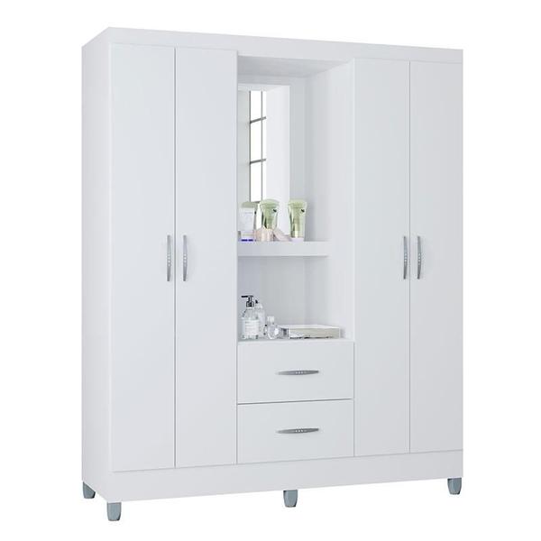 Imagem de Cômoda 868 4 Gavetas e 1 Porta com Guarda Roupa Solteiro Córdoba 4 Portas Branco Brilho - Poquema