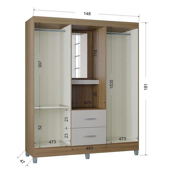 Imagem de Cômoda 868 4 Gavetas e 1 Porta com Guarda Roupa Solteiro Córdoba 4 Portas Castanho Off White - Poquema