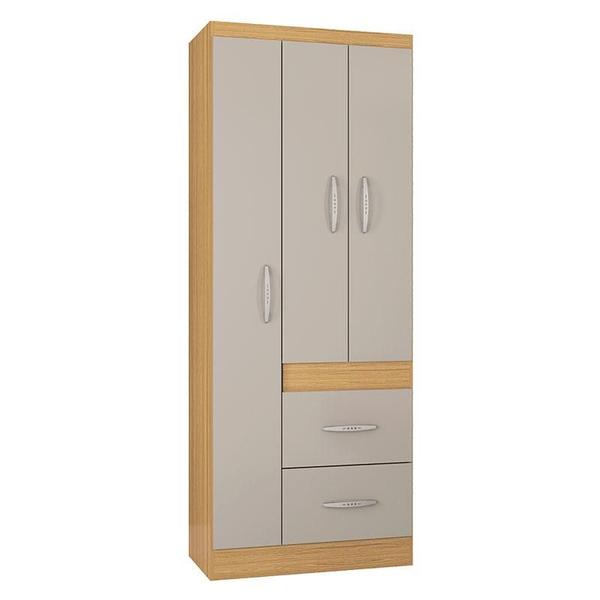 Imagem de Cômoda 868 4 Gavetas e 1 Porta com Guarda Roupa Solteiro Milão 3 Portas Damasco Off White - Poquema