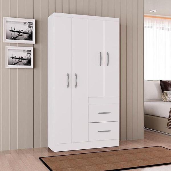 Imagem de Cômoda 868 4 Gavetas E 1 Porta Com Guarda Roupa Solteiro Milão 4 Portas Branco Brilho - Poquema