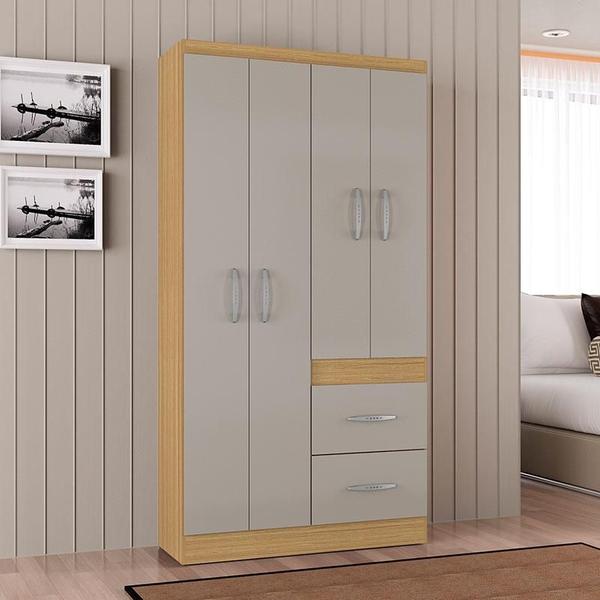 Imagem de Cômoda 868 4 Gavetas e 1 Porta com Guarda Roupa Solteiro Milão 4 Portas Damasco Off White - Poquema