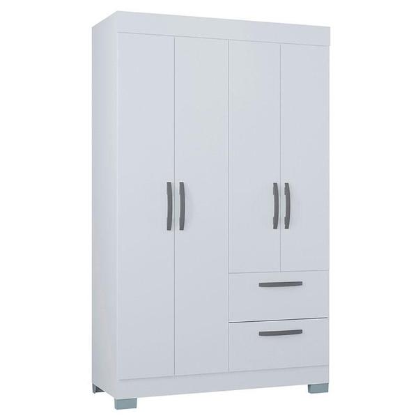 Imagem de Cômoda 868 4 Gavetas e 1 Porta com Guarda Roupa Solteiro Tóquio 4 Portas Branco Brilho - Poquema