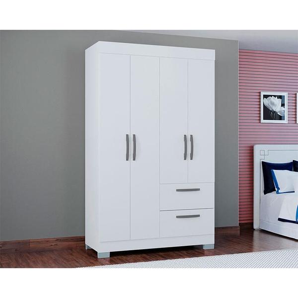 Imagem de Cômoda 868 4 Gavetas e 1 Porta com Guarda Roupa Solteiro Tóquio 4 Portas Branco Brilho - Poquema