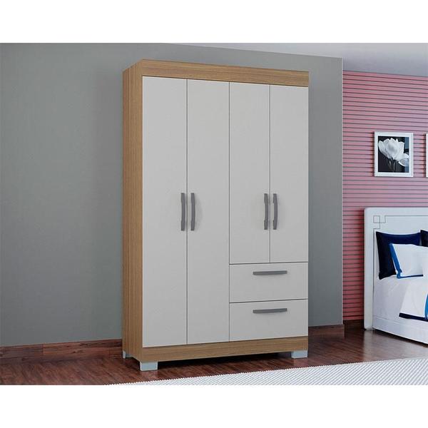 Imagem de Cômoda 868 4 Gavetas e 1 Porta com Guarda Roupa Solteiro Tóquio 4 Portas Castanho Off White - Poquema