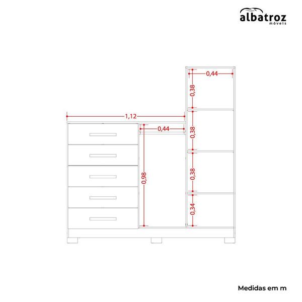 Imagem de Cômoda Albatroz New Master 2 Portas e 5 Gavetas com Espelho