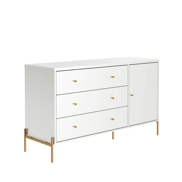 Imagem de Cômoda c/ 3 Gavetas Jasper 138 cm - Branco Gloss c/ Dourado