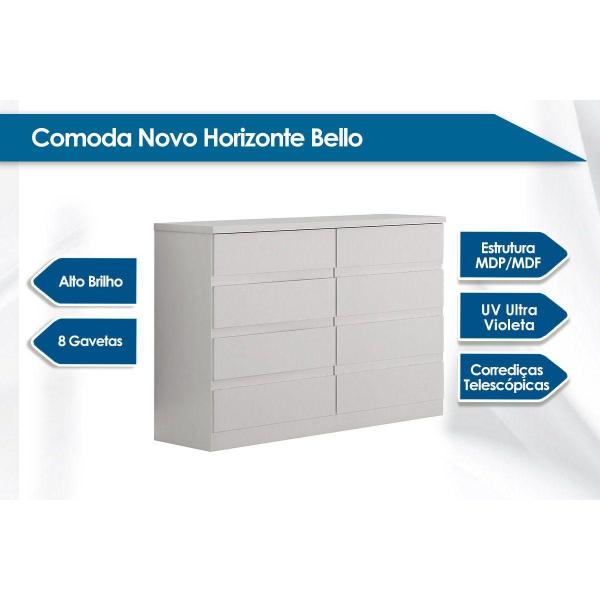 Imagem de Cômoda Casal Bello c/ 8 Gavetas Branco - Novo Horizonte