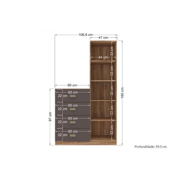 Imagem de Cômoda Casal Estilo c/ 1 Porta c/ Espelho e 4 Gavetas Jatobá/Areia - Santos Andirá