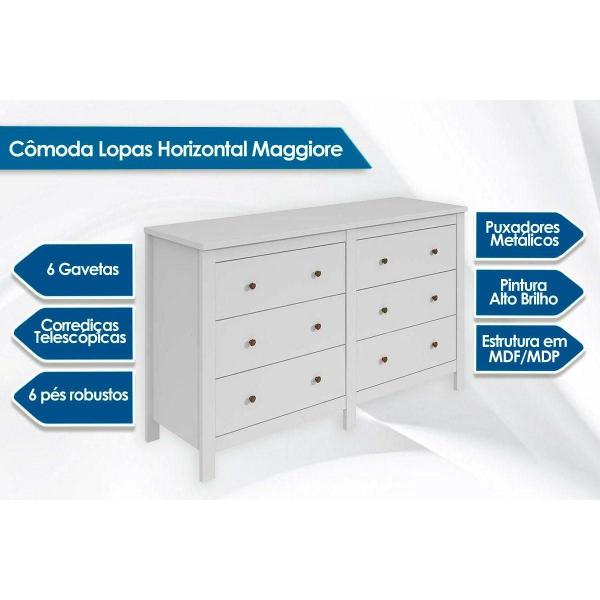 Imagem de Cômoda Casal Horizontal Maggiore c/ 6 Gavetas Branco - Lopas