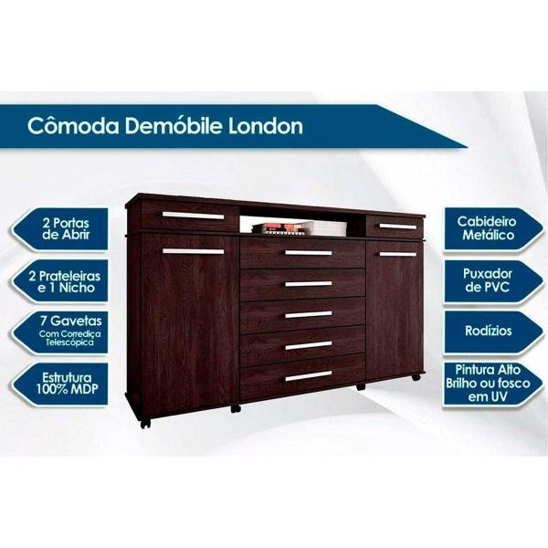 Imagem de Cômoda Casal London c/ 2 Portas e 7 Gavetas Branco - Demóbile