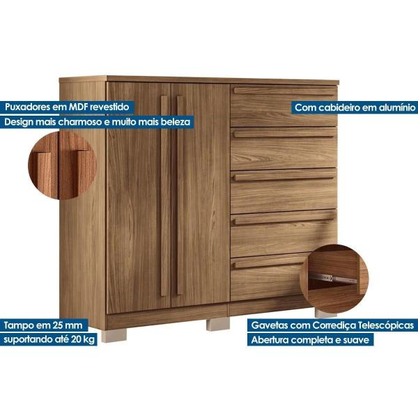 Imagem de Cômoda Casal Malaga 2.5 2 Portas e 5 Gavetas c/ Pés jatoba/Areia - Santos Andirá