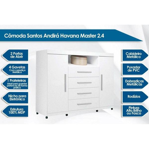 Imagem de Cômoda Casal Master c/ 2 Portas 1 Nicho e 4 Gavetas Branco - Santos Andirá