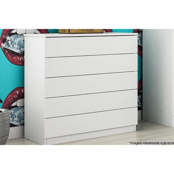 Imagem de Cômoda Casal Premium c/ 5 Gavetas Branco/Neve - Tcil Móveis