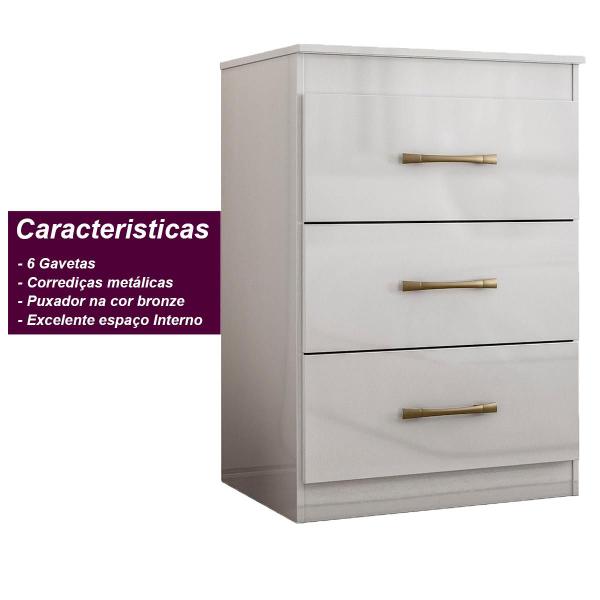 Imagem de Cômoda com 3 Gavetas Branco Vitoria - Moval