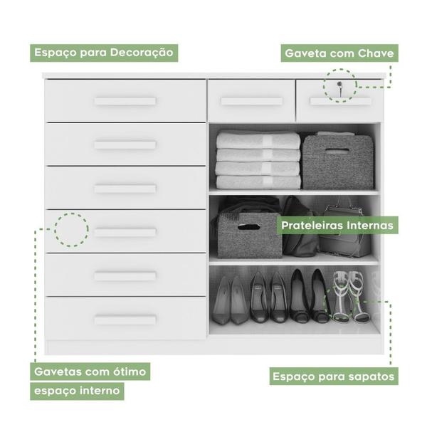 Imagem de Cômoda com 8 Gavetas e 2 Portas Estrutura MDF/MDP Toronto Lopas