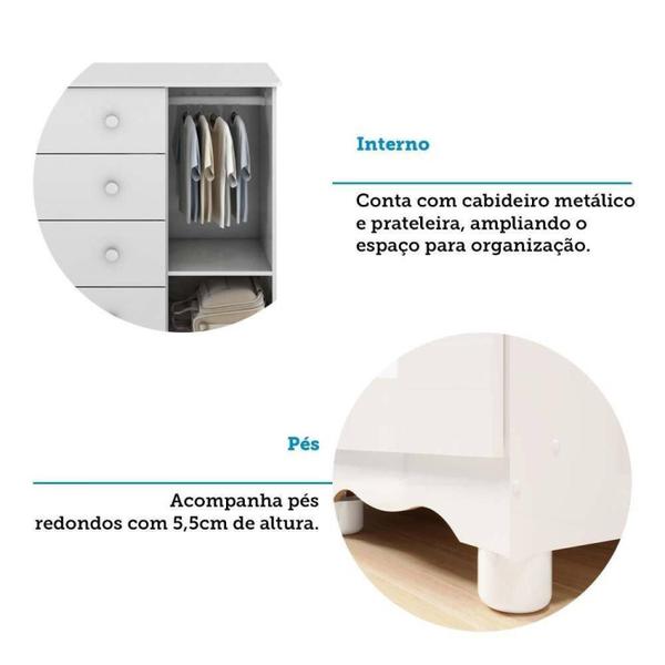 Imagem de Cômoda de Bebê 1 Porta com Janela e 4 Gavetas 100% MDF Lana Espresso Móveis Branco Brilho