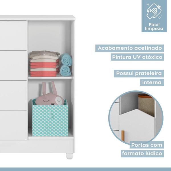 Imagem de Cômoda de Bebê 100% MDF 1 porta 4 Gavetas Duda Branco