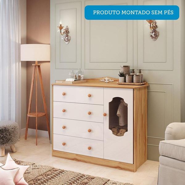 Imagem de Cômoda de Bebê 120,30cm 1 Porta com Janela e 4 Gavetas 100% Mdf Maya Provençal Espresso Móveis Branco Brilho/Amêndoa