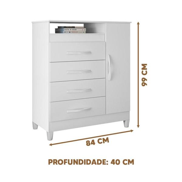 Imagem de Cômoda De Bebê 5 Gavetas 1 Porta Branco Rosa Azul Quadriflex Trix Shop JM