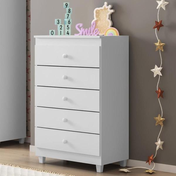 Imagem de Cômoda De Bebê Para Quarto Infantil 5 Gavetas Alexa Ternura Baby Branco