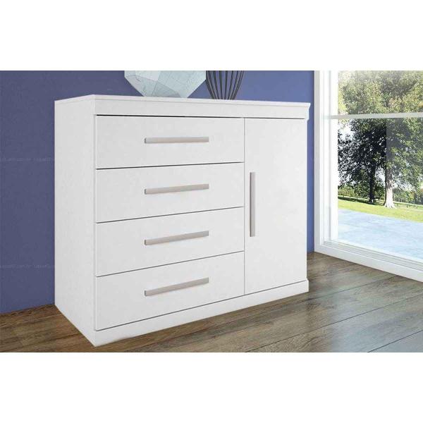 Imagem de Cômoda de Quarto 1.4 Plus c/ 1 Porta e 4 Gavetas Branco - Santos Andirá