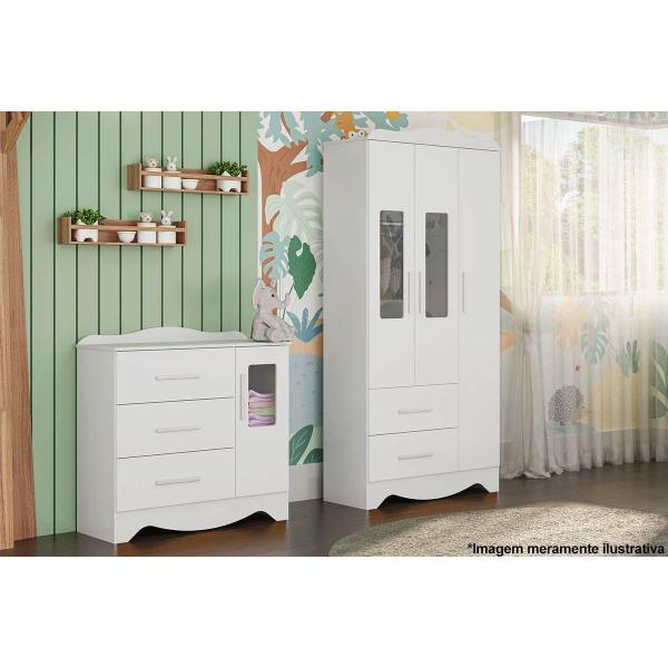 Imagem de Cômoda de Quarto Clara 1 Porta e c/ 3 Gavetas Branco Brilho/Amendoa - Peroba