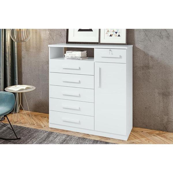 Imagem de Cômoda de Quarto Da Vinci New c/ 1 Porta 1 Nicho e 6 Gavetas Branco - Lopas