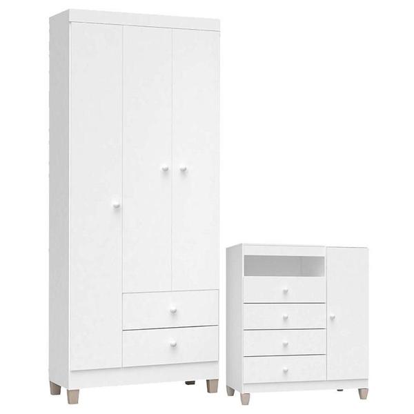 Imagem de Cômoda e Guarda Roupa 3 Portas Ternura Baby Branco Flex  Incorplac