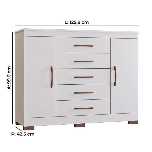 Imagem de Comoda Elegance Tuboarte 5 gavetas e 2 portas 100% em MDF