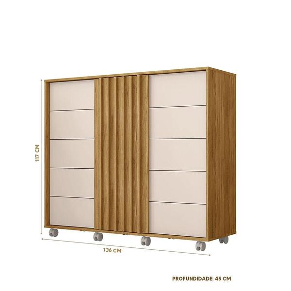 Imagem de Cômoda Espaçosa Para Quarto 5 Gavetas 2 Portas 136cm Buriti Off White Winston Shop Jm