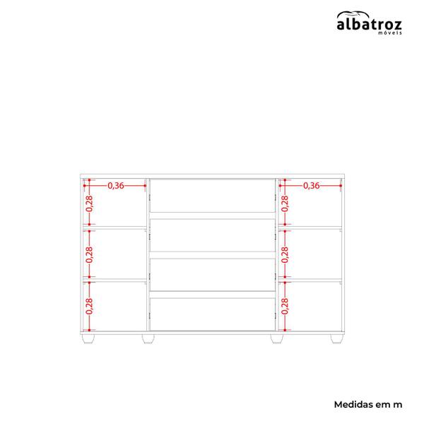 Imagem de Cômoda Evidenza 4 Gavetas c/ corrediças telescópicas, 2 portas deslizantes com detalhe frizado