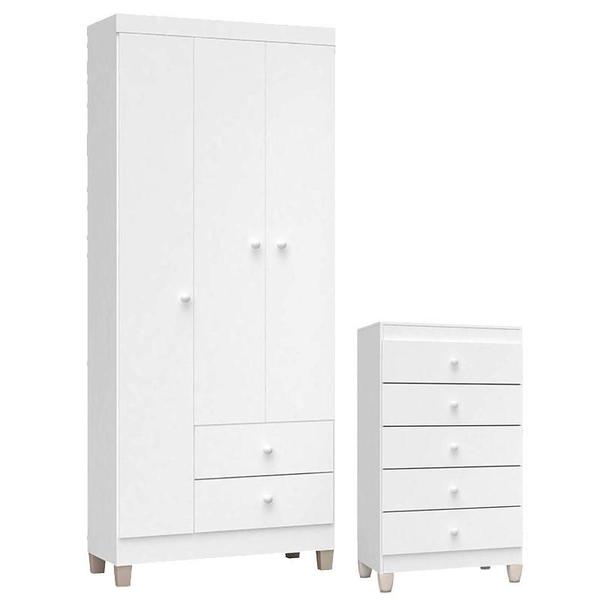 Imagem de Cômoda Gaveteiro e Guarda Roupa 3 Portas Ternura Baby Branco Flex  Incorplac