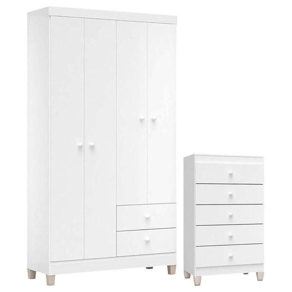 Imagem de Cômoda Gaveteiro E Guarda Roupa 4 Portas Ternura Baby Branco Flex - Incorplac