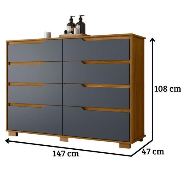 Imagem de Cômoda Georgia 8 Gavetas Freijó Cinza Moval