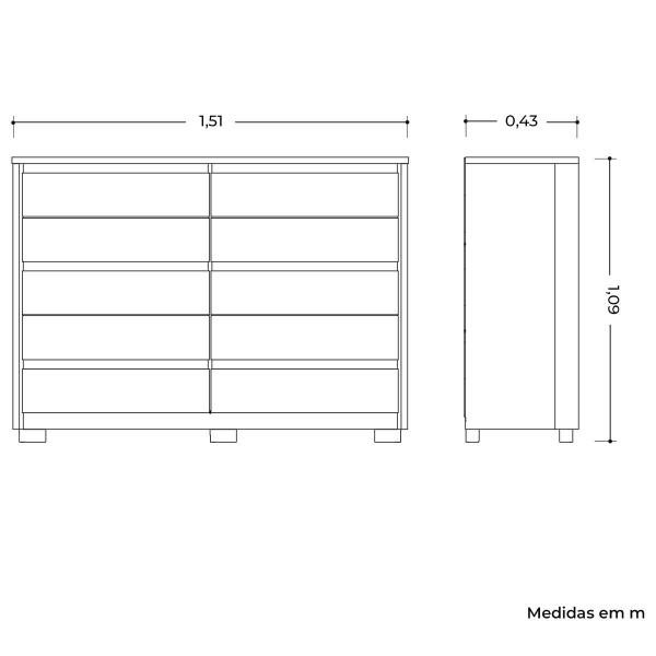 Imagem de Cômoda Grande 10 Gavetas e Pés MDP Duello