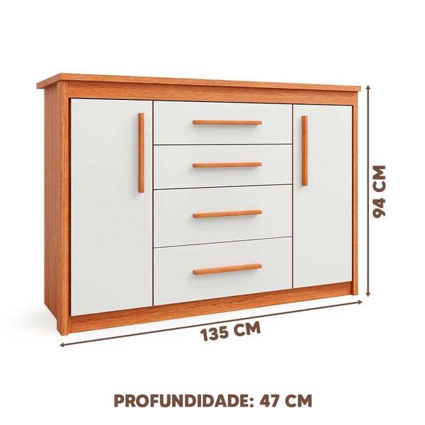 Imagem de Cômoda Grande 4 Gavetas 2 Portas 135cm Freijó Off White Elegance Batrol