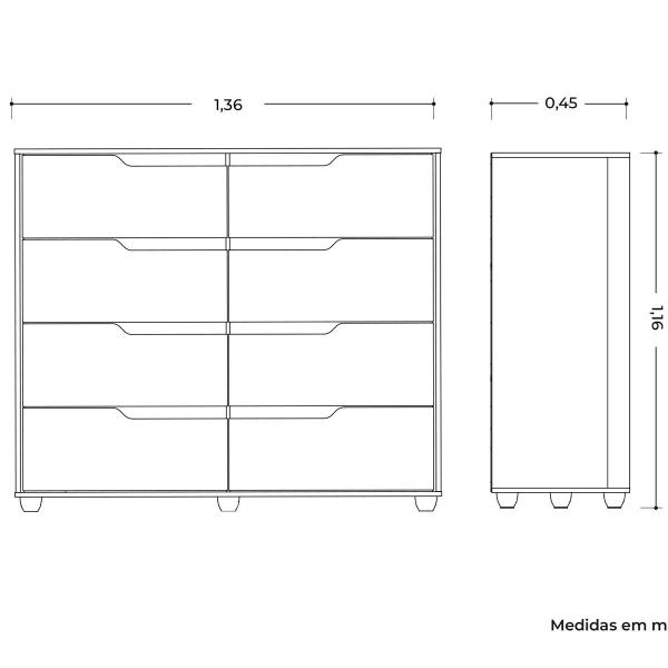 Imagem de Cômoda Grande 8 Gavetas Doble Flex