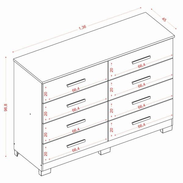 Imagem de Cômoda Grande 8 Gavetas MDP Amora