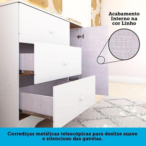 Imagem de Cômoda Infantil 1 Porta e 3 Gavetas 100% MDF Ben Plus Móveis Peroba Branco Brilho