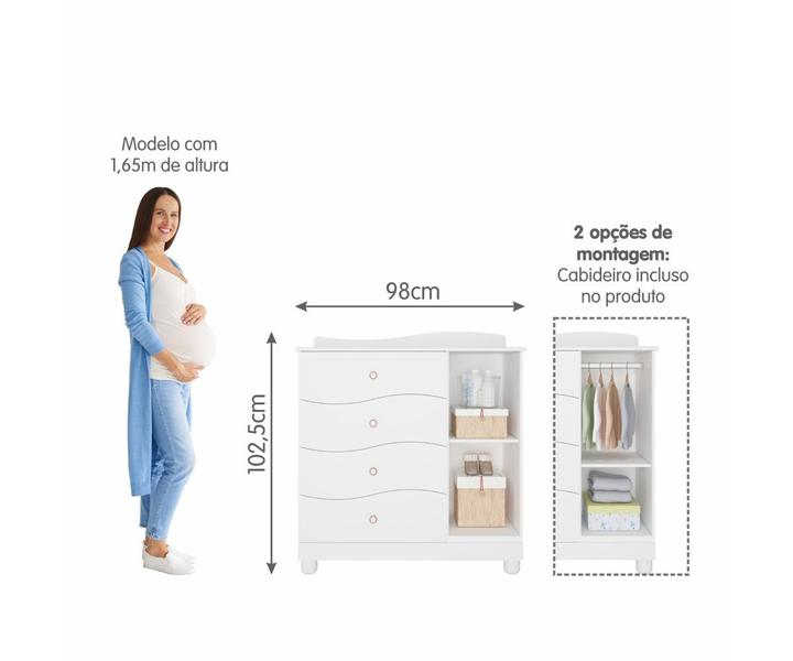 Imagem de Cômoda Infantil 100% MDF 1 Porta 4 Gavetas Riso Permobili Branco