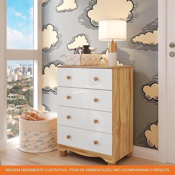 Imagem de Cômoda Infantil 4 Gavetas 100% MDF Júnior New Móveis Peroba Branco Brilho/Amêndoa