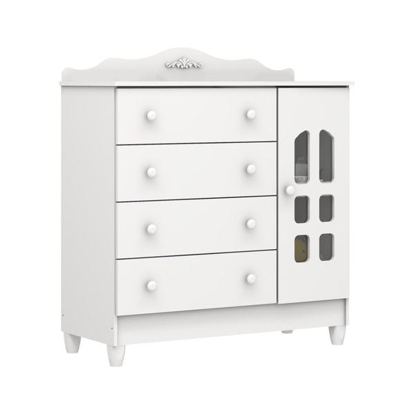 Imagem de Cômoda Infantil 4 Gavetas com Porta Fraldário Lisa Provençal Branco Carolina Baby