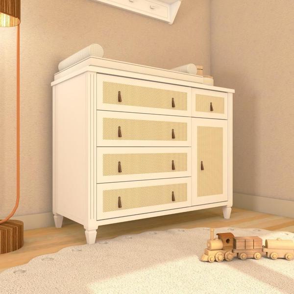 Imagem de Cômoda Infantil  5 Gavetas 1 Porta Tudor Plus Timber Branco