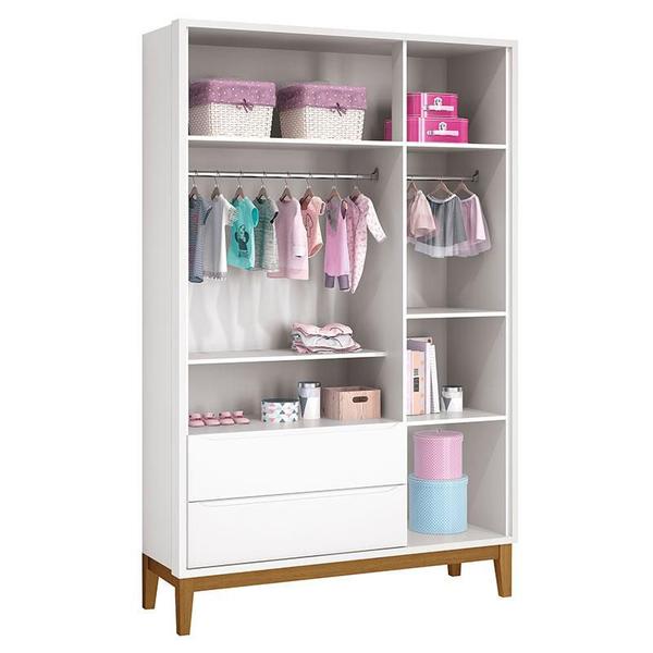 Imagem de Cômoda Infantil e Guarda Roupa 3 Portas New Classic Branco com Pés Madeira  Reller