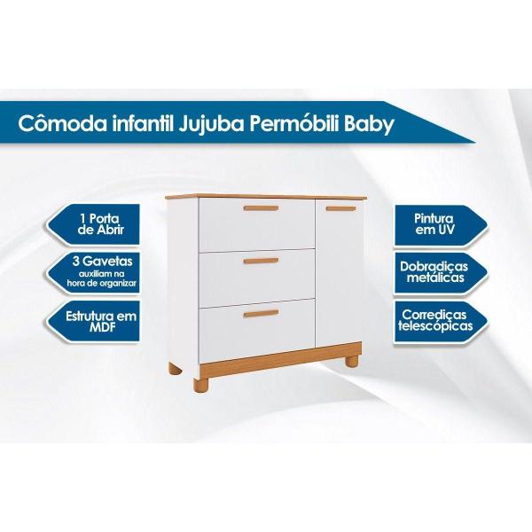 Imagem de Cômoda Infantil Jujuba 1 Porta e 3 Gavetas Branco - Permóbili Baby