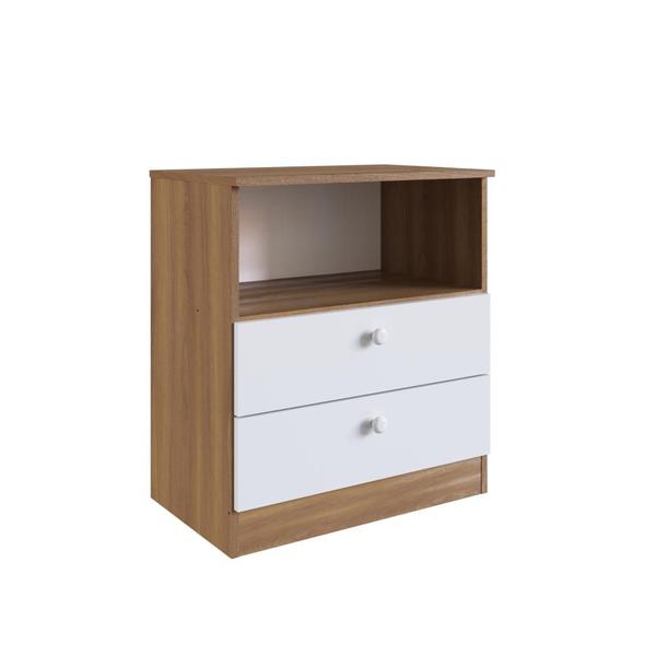 Imagem de Cômoda Infantil Organizadora 2 Gavetas com Nicho 60,8cm para Quarto de Bebê Nogal com Branco