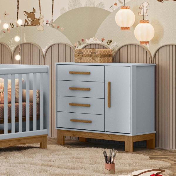 Imagem de Cômoda Infantil Q Encanto Slim 1 Porta e 4 Gavetas com Sapateira Cor Cinza - Qmovi