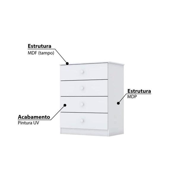 Imagem de Cômoda Juvenil Labirinto c/ 4 Gavetas Rústico/Branco - Henn